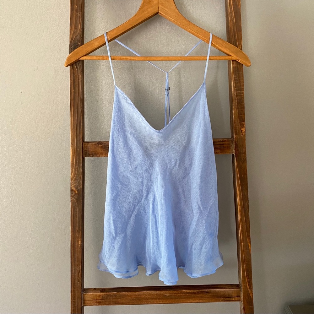 Anthropologie Silk Camisole with Ruffles, XS, Blue